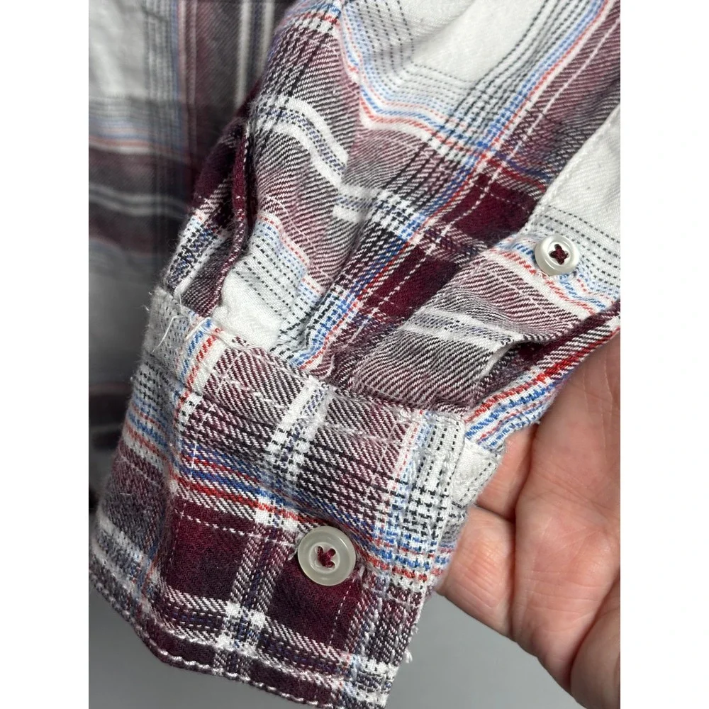 Red Camel Boys XL Flannel Button Down Shirt Plaid Burgundy White Blue L/S